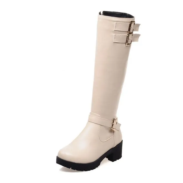 square heels buckle riding  knee-high Boots