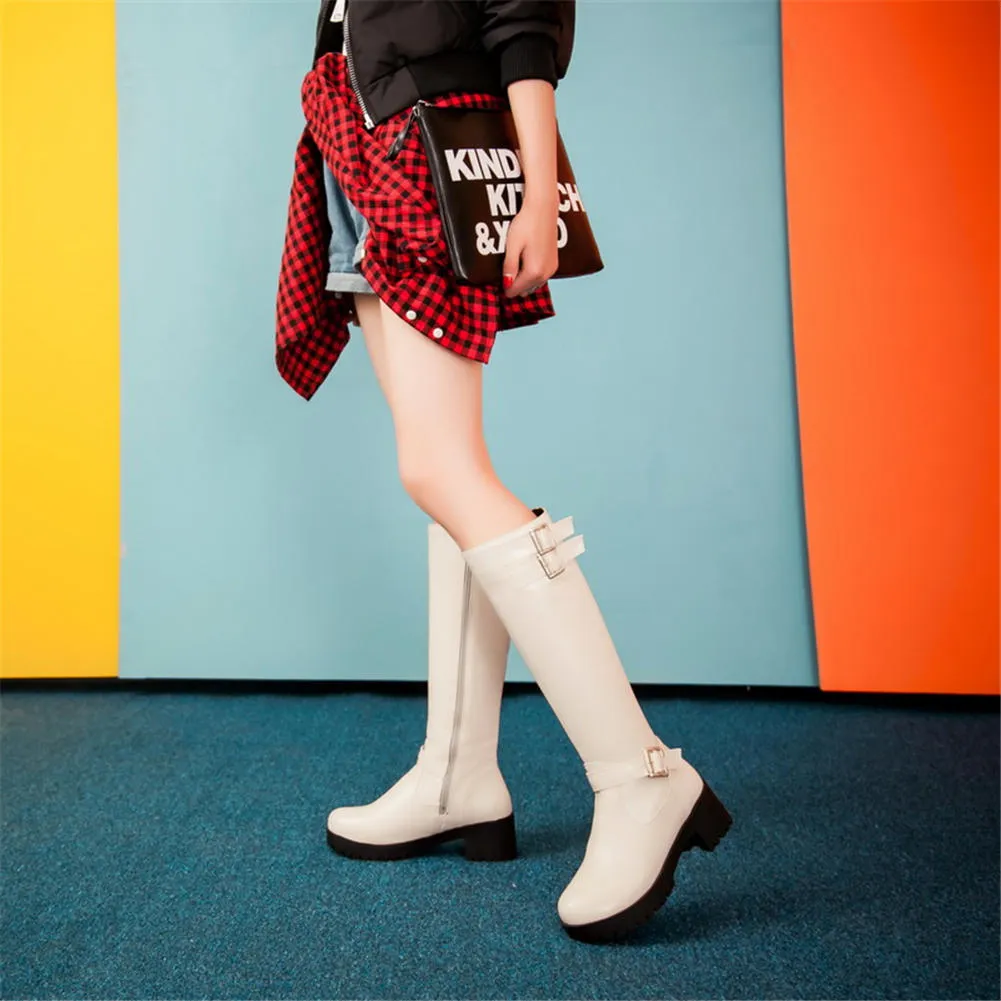 square heels buckle riding  knee-high Boots