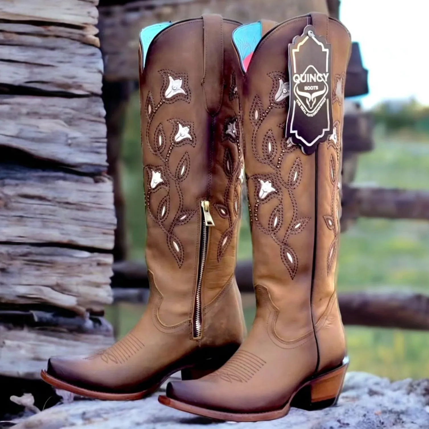 Tall Brown Cowgirl Boots Snip Toe