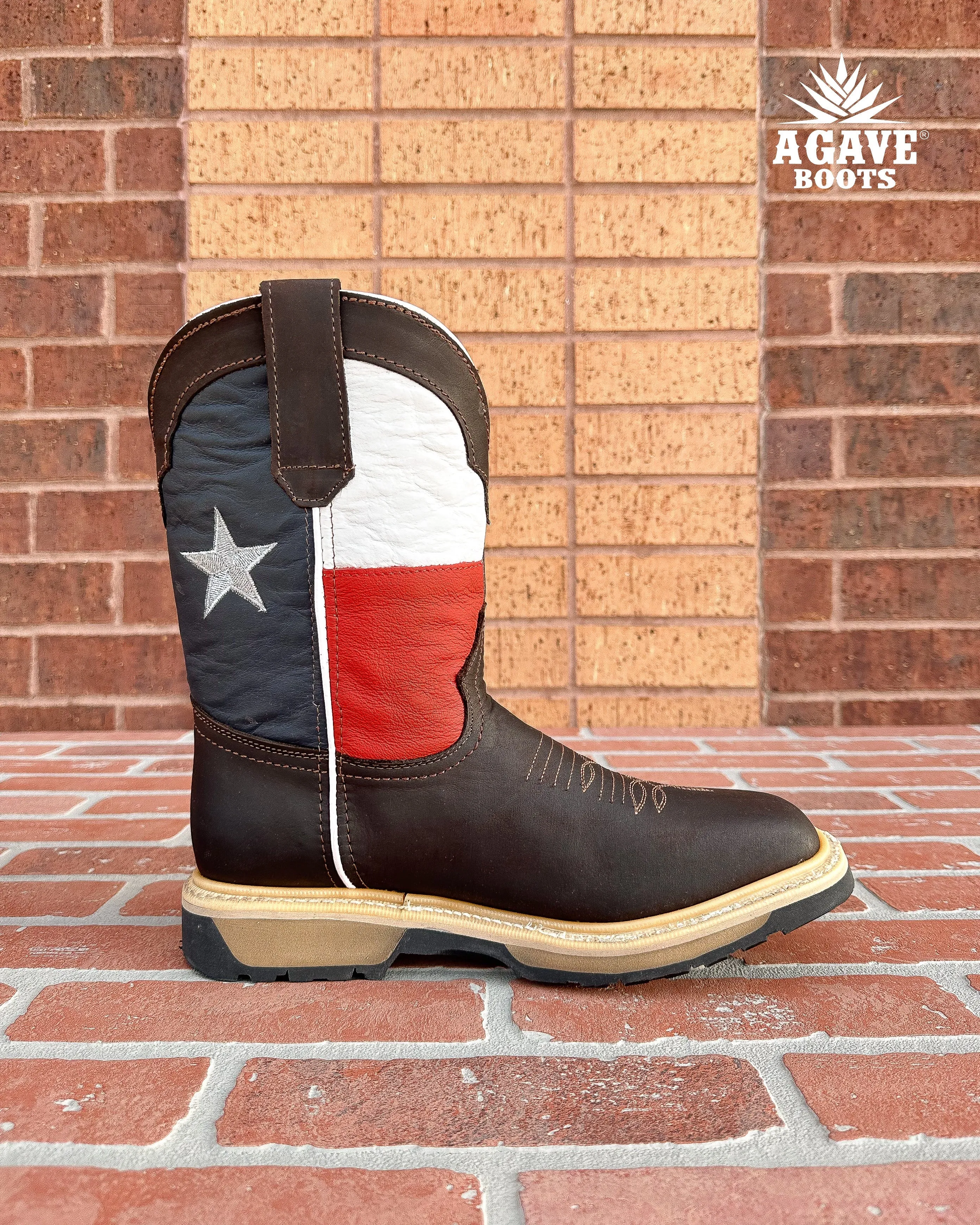 TEXAS FLAG DARK BROWN (SOFT TOE) | MEN WORK BOOTS