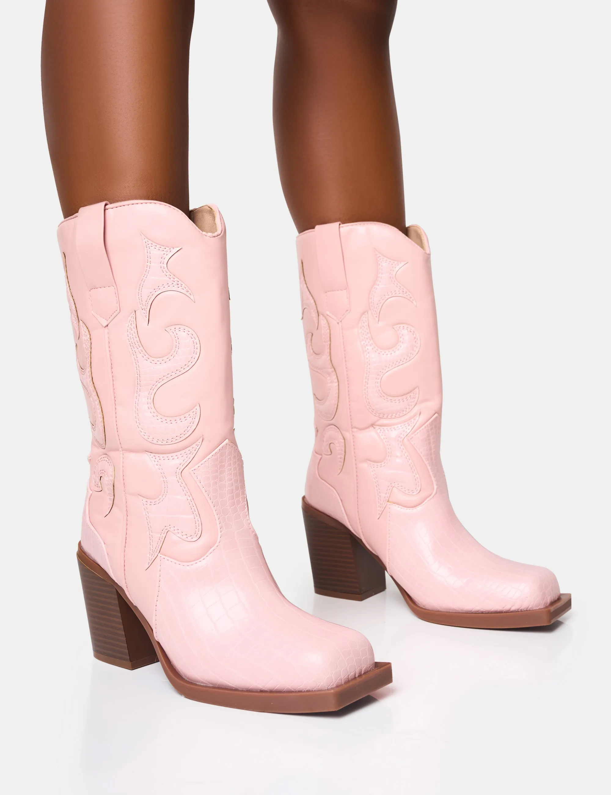 Texas Pink Western Block Heel Ankle Boots