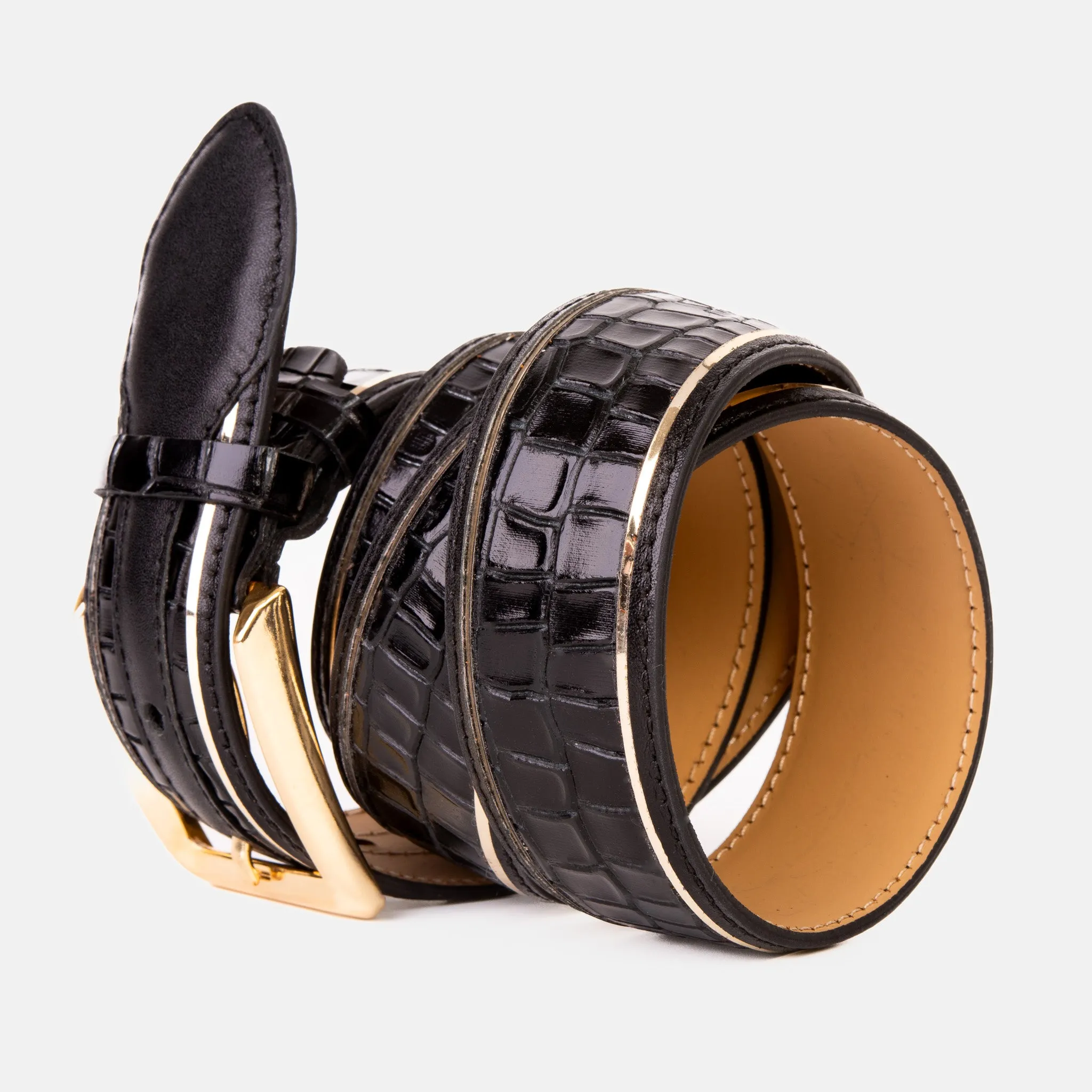 The Bellagio Black & Gold Leather Belt