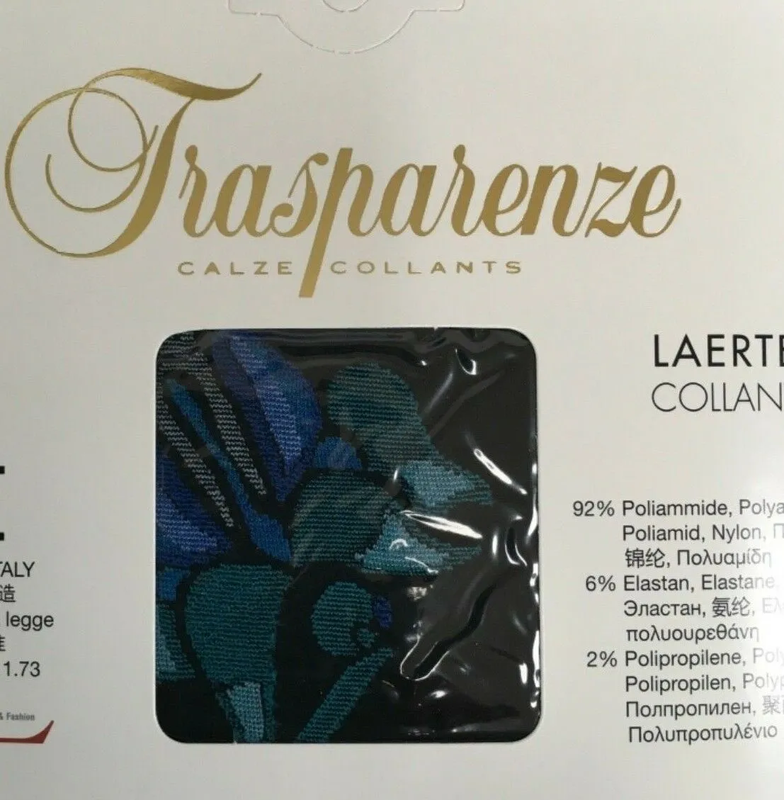 Trasparenze Laerte Tights 60 Denier Opaque Cobalt Blues & Greens Rose Pattern