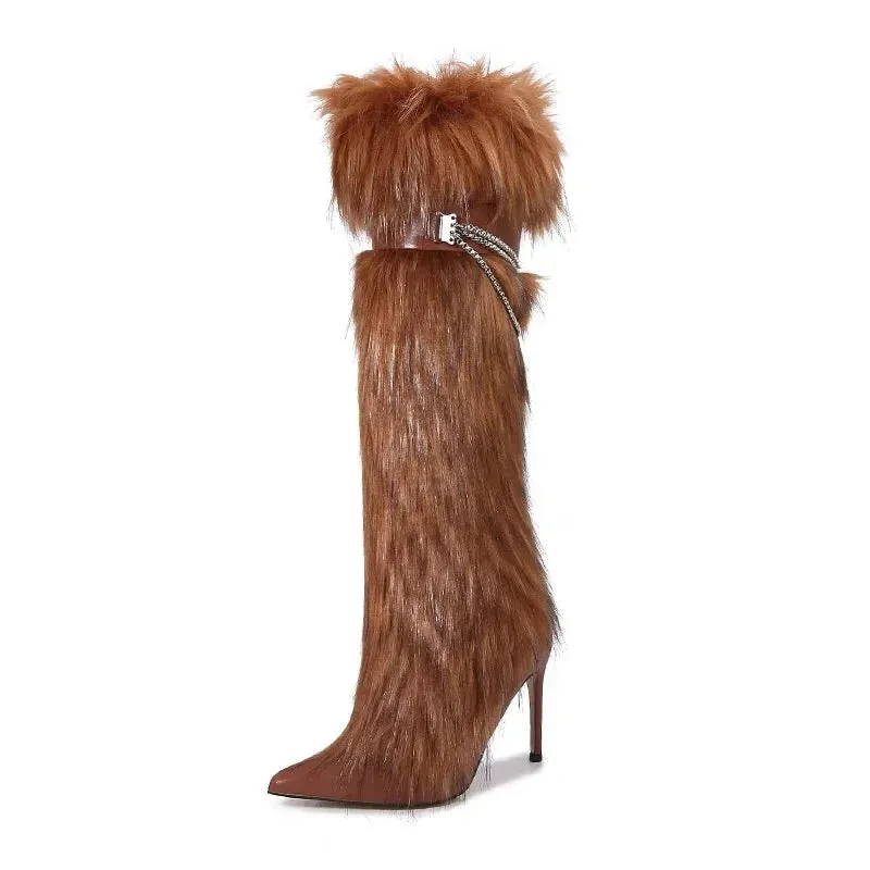 Trendy High Fur Knee Length Sleeve Boots