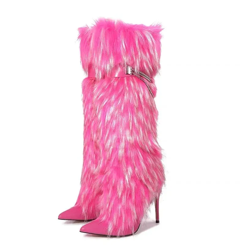 Trendy High Fur Knee Length Sleeve Boots