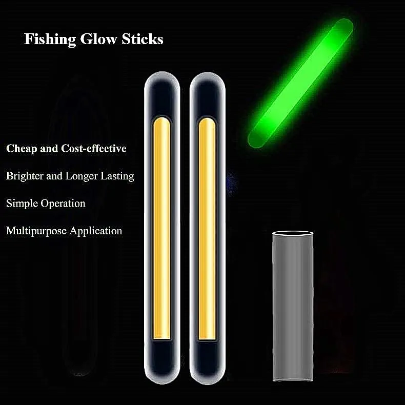 TRZLIFE Fishing Glow Sticks, 100 PCS Upgraded Lucky Fishing Green Light Unique Secret Formula Brings Brighter Longer Lasting More Visible Fishing Light Sticks Used on Float, Bobbers, Rod tip, Pole