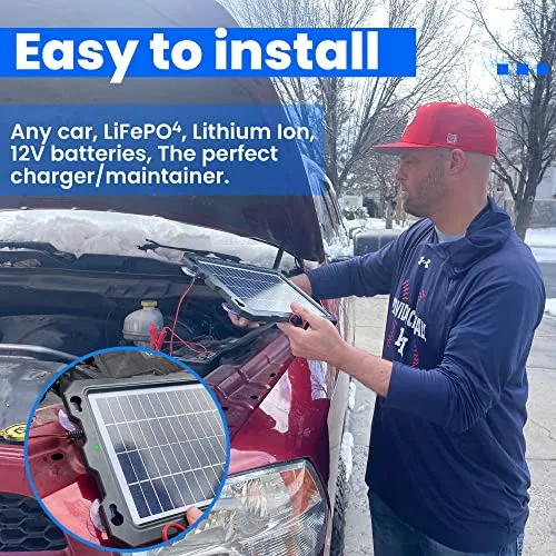 Upgraded 7.5W-Solar-Battery-Trickle-Charger-Maintainer-12V Portable Waterproof Solar Panel Trickle Charging Kit for Car, Automotive, Motorcycle, Boat, Marine, RV,Trailer,Powersports, Snowmobile, etc.