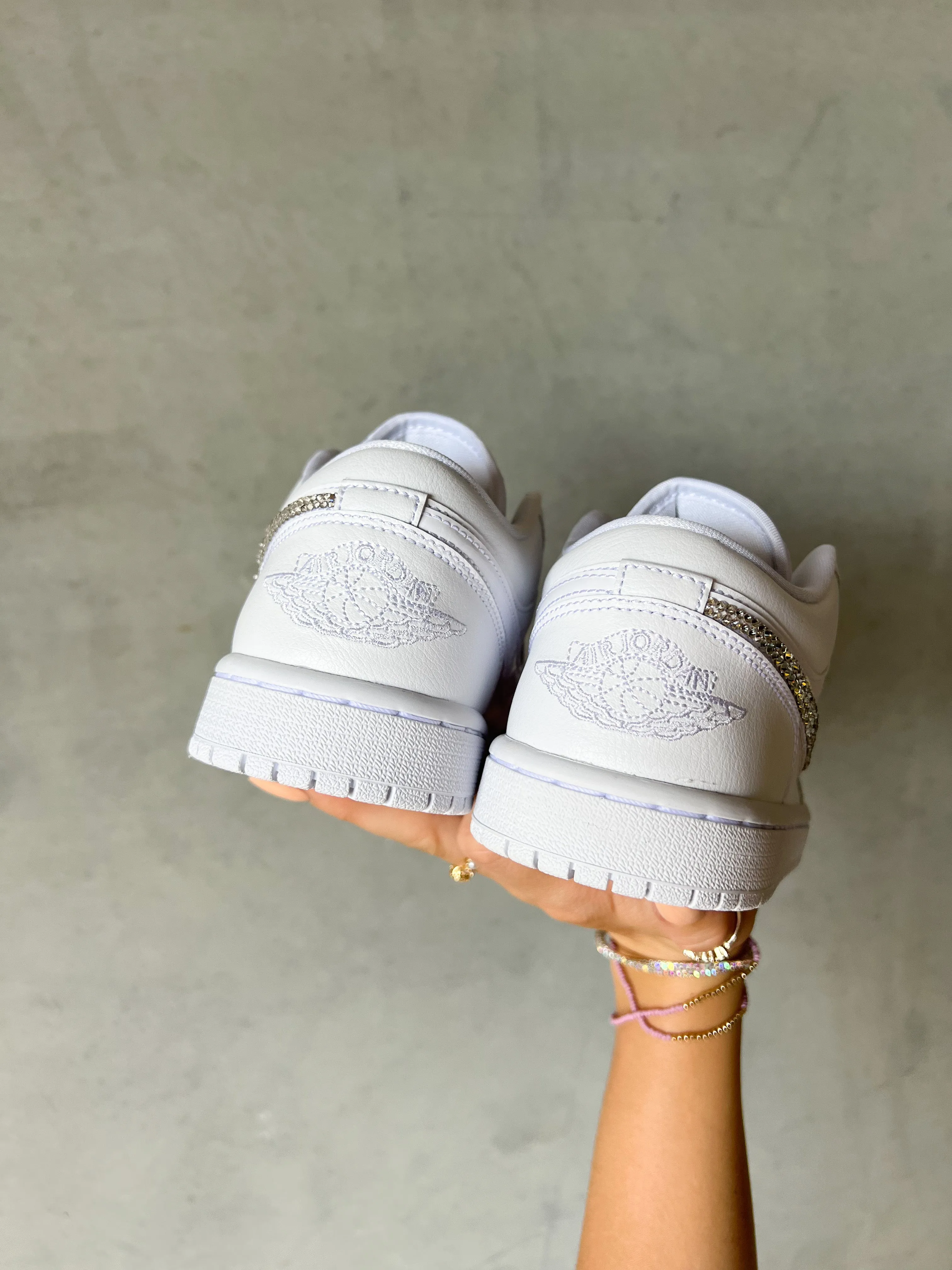 White Swarovski Women’s Air Jordan 1 Low Shoes