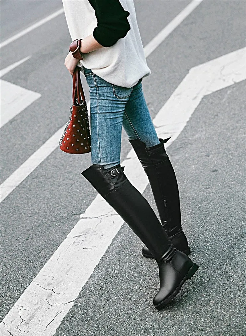 Winter Over The Knee Boots Buckle