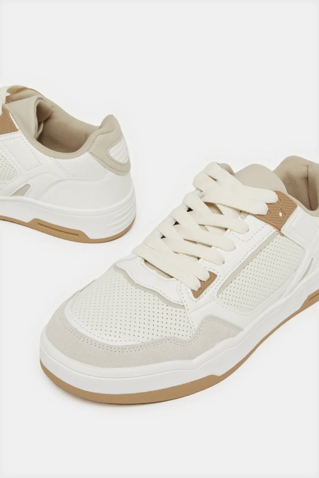 Women Ivory Textured Sneakers