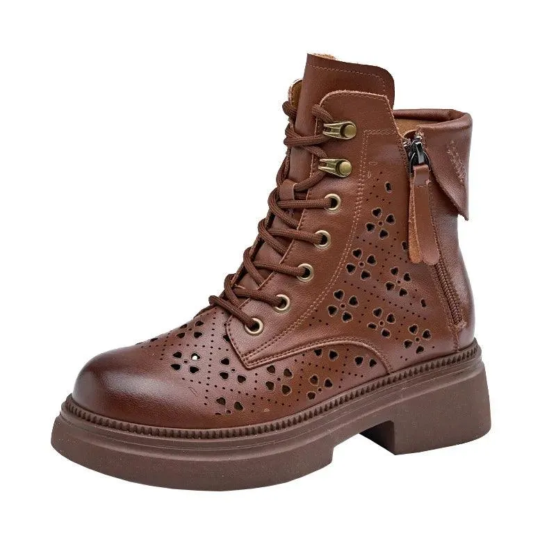 Women's Casual Shoes - Breathable Leather Ankle Boots - (418-0)