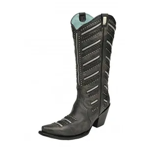 Women's Chunky Zippered and Studded Cowgirl Boot Snip Toe - A2890