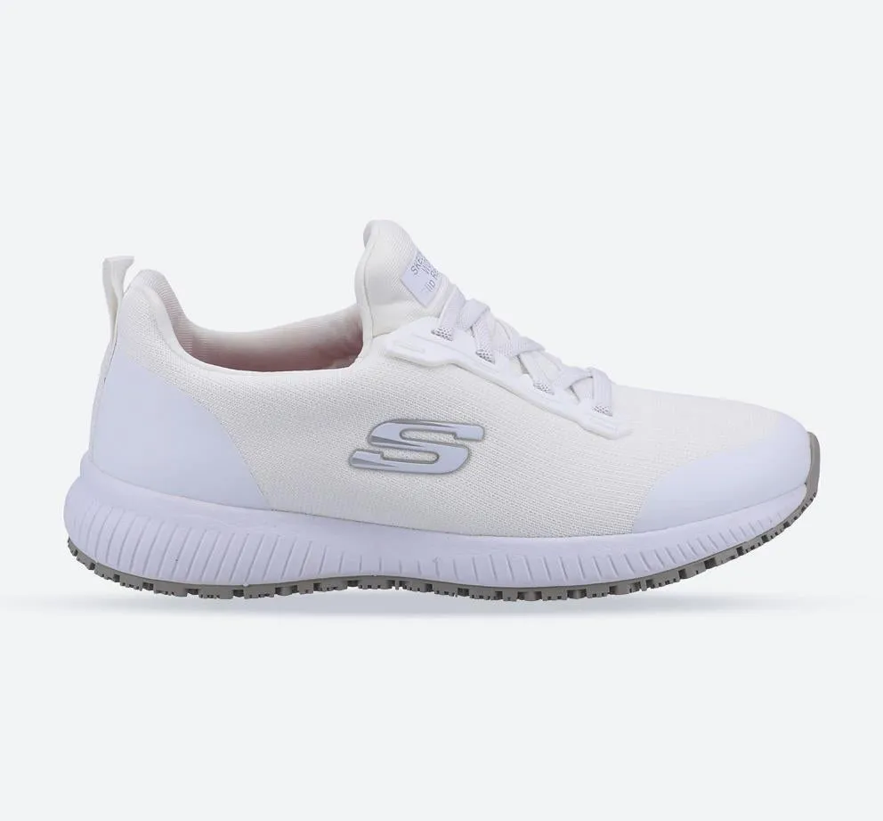 Women's Wide Fit Skechers 77222EC Squad SR Occupational Sneakers - White