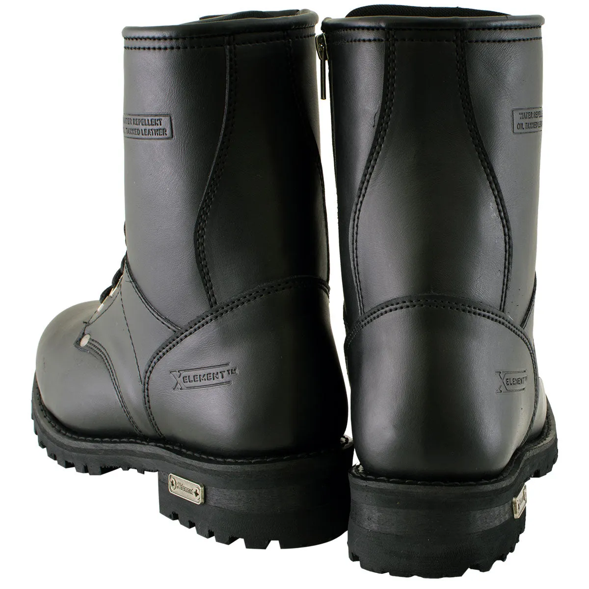 Xelement 1446 Men's Vigilant Black Leather Logger Boots with Inside Zipper